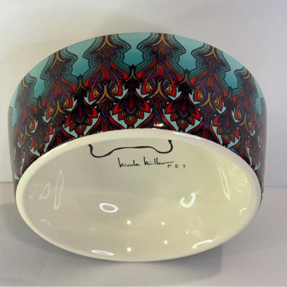 ✨ Nicole Miller Pet Ceramic Bowl – 5” Colorful Pattern Stoneware Dish